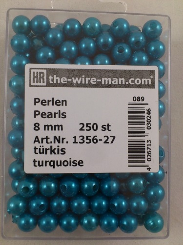 Perlen turquoise 8 mm. 250 st.